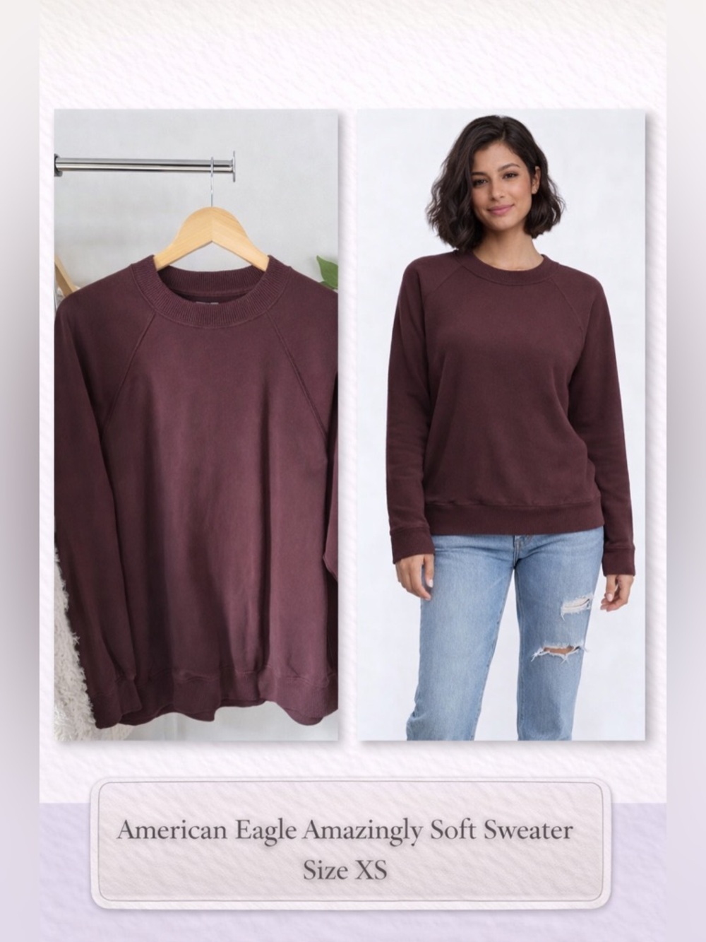 American Eagle Amazingly Soft Sweater XS | Burgundy Crewneck Pullover Cozy